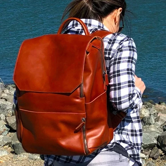 Elegant Tan Leather Backpack
